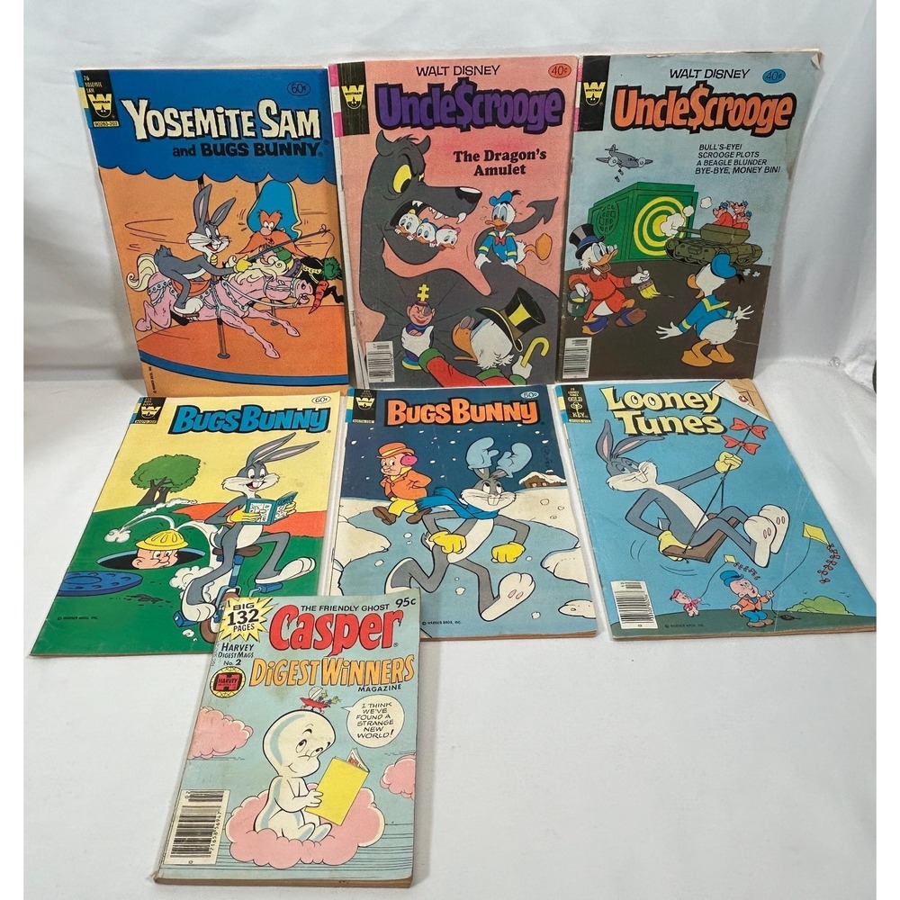Vintage 70s 80s Comic Lot of 7 Whitman Gold Key Disney Looney Tunes Casper Harve